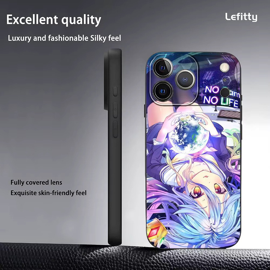 No G-Game No Life Shiro Handyhülle für iPhone 11 bis 17 Pro Max Plus Mini Schwarz Frosted Soft Shell - Bild 3