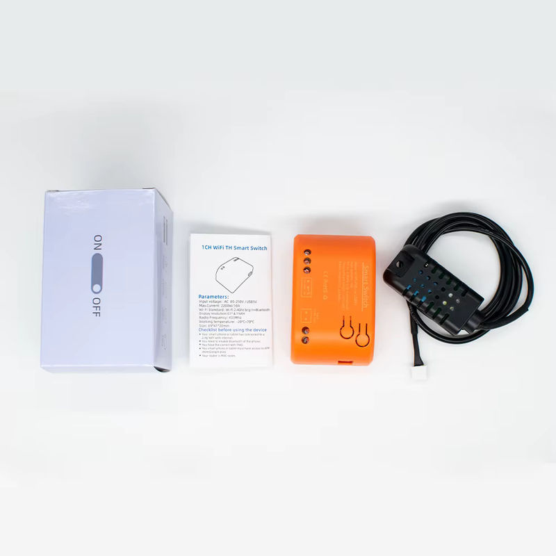 Tuya Smart WLAN Leistungsschalter mit Temperatur- und Feuchtigkeitssensor, Energieverbrauchsüberwachung und Trockenkontakt in Orange - Bild 4
