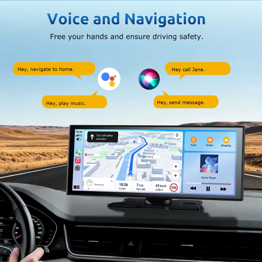 ESSGOO Auto-DVR Videorekorder mit 11,3 Zoll Display, 4K UHD und 1080P, kabelloses CarPlay & Android Auto, Dual-Aufnahme, Nachtsicht, WiFi, GPS, Bluetooth 5.3, FM, AUX und Mirror Link in Schwarz - Bild 3