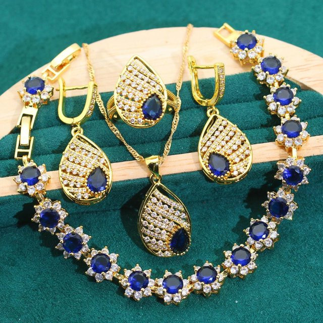 YIRAN Jewelry Ohrringe, Kupfer, Gold, Kristall, Saphir, Damen - Bild 1