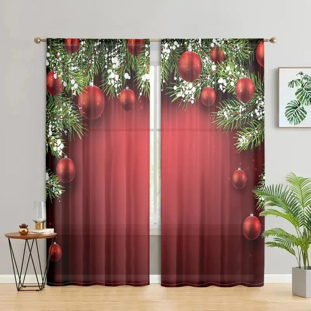 2er-Set Weihnachtsvorhänge mit Weihnachtsmotiv in Schwarz und Rot, 30% Verdunkelung, B 150 cm x H 166 cm - Bild 1