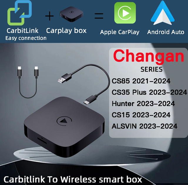 MLINKIT Carbitlink Easy Connection-Adapter für Changan Hunter ALSVIN CS85 CS95 CS15 CS35 Plus, Wireless CarPlay und Android Auto Smart Box, Schwarz - Bild 1