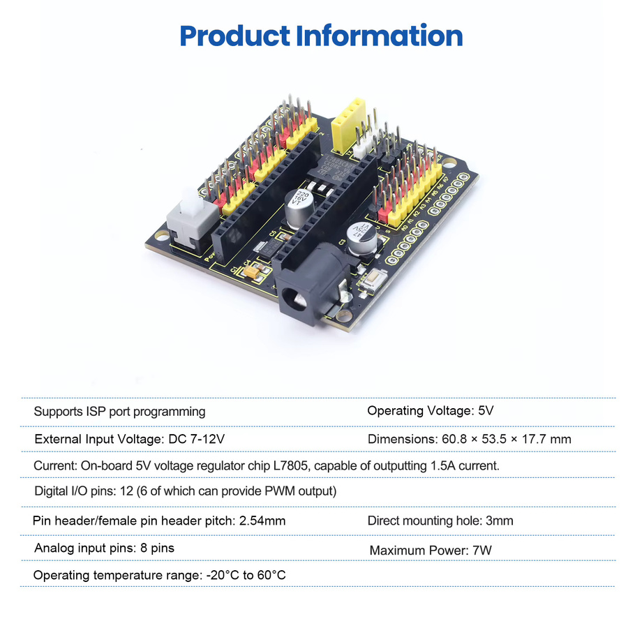 Keyestudio Nano-Erweiterungsplatine in Schwarz, kompatibel mit Arduino Nano 3.0 und Nano 4.0, mit Unterstützung für ISP-Port-Programmierung - Bild 2