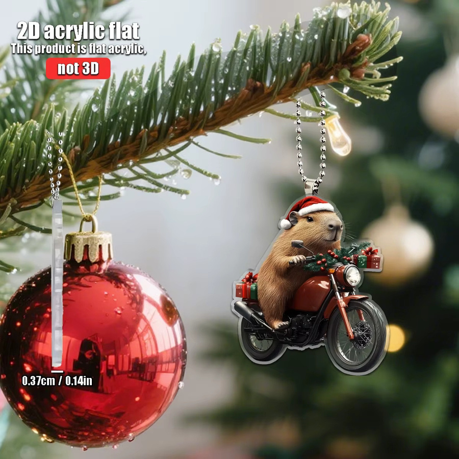Weihnachtsbaum Anhänger Capybara auf Motorrad mit Weihnachtsmütze aus Acryl - Bild 3