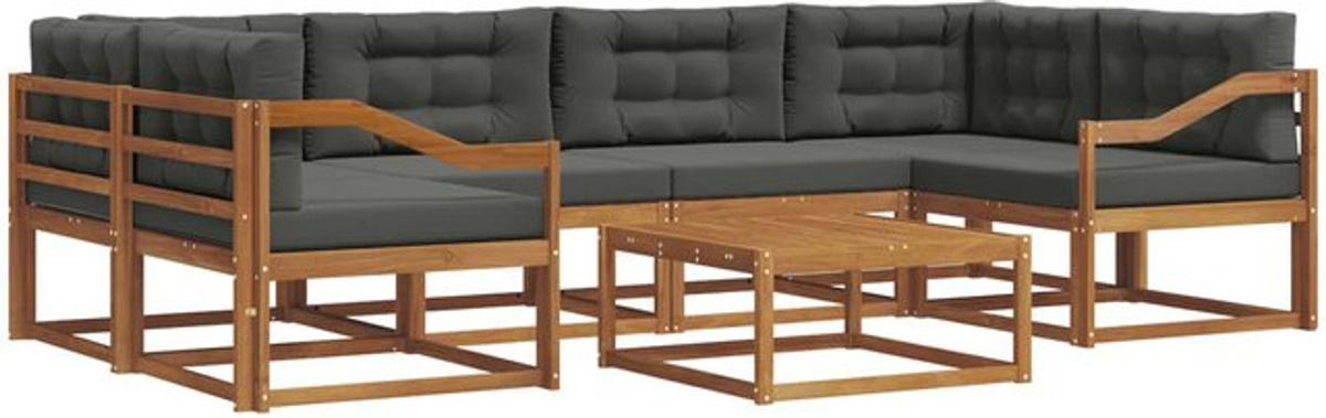 Modernes Outdoor-Sofagarnitur Set aus Akazie mit Kissen, 7-teilige Loungemöbel von vidaXL in Natur und Anthrazit - Bild 1