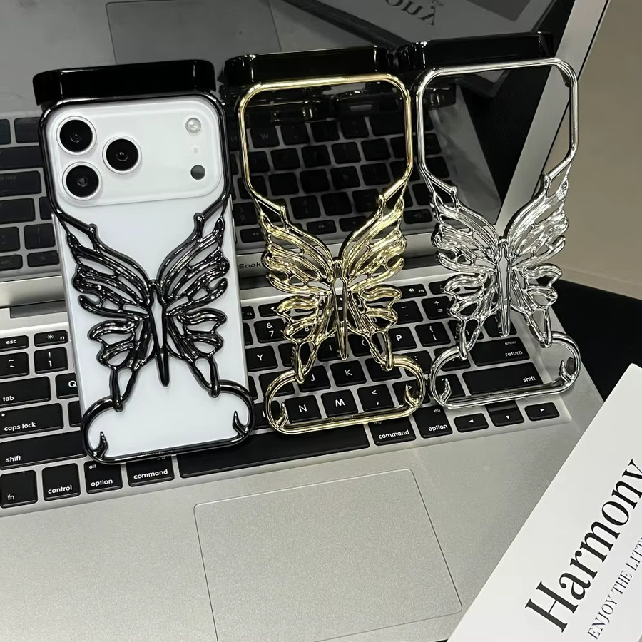 szHAIyu Handyhülle mit hohlem Schmetterlingsmuster für iPhone 17 16 15 14 13 12 Pro Max Plus, stoßfeste harte Abdeckung mit Wärmeableitung, Farbe: Gold - Bild 3