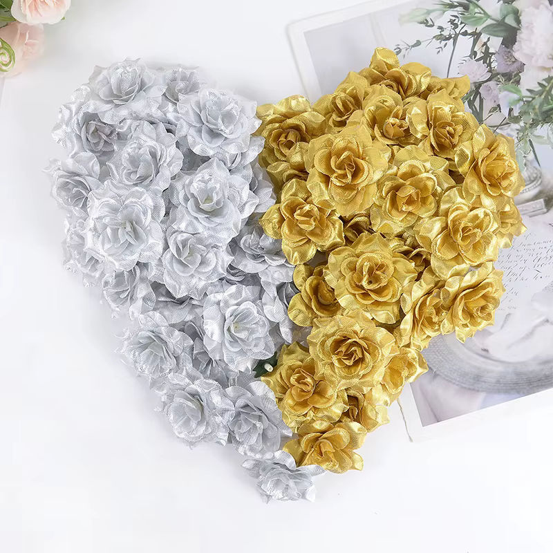 10 Stück künstliche Seidenrosen in Gold und Silber für DIY-Dekorationen und Hochzeiten - Bild 4