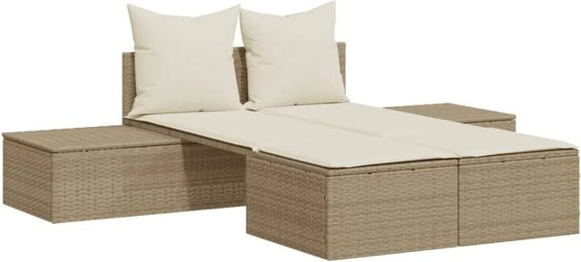 vidaXL Doppel-Sonnenliege aus Poly Rattan mit Auflagen in Beige, B/T/H: 104 x 162 x 30 cm - Bild 1