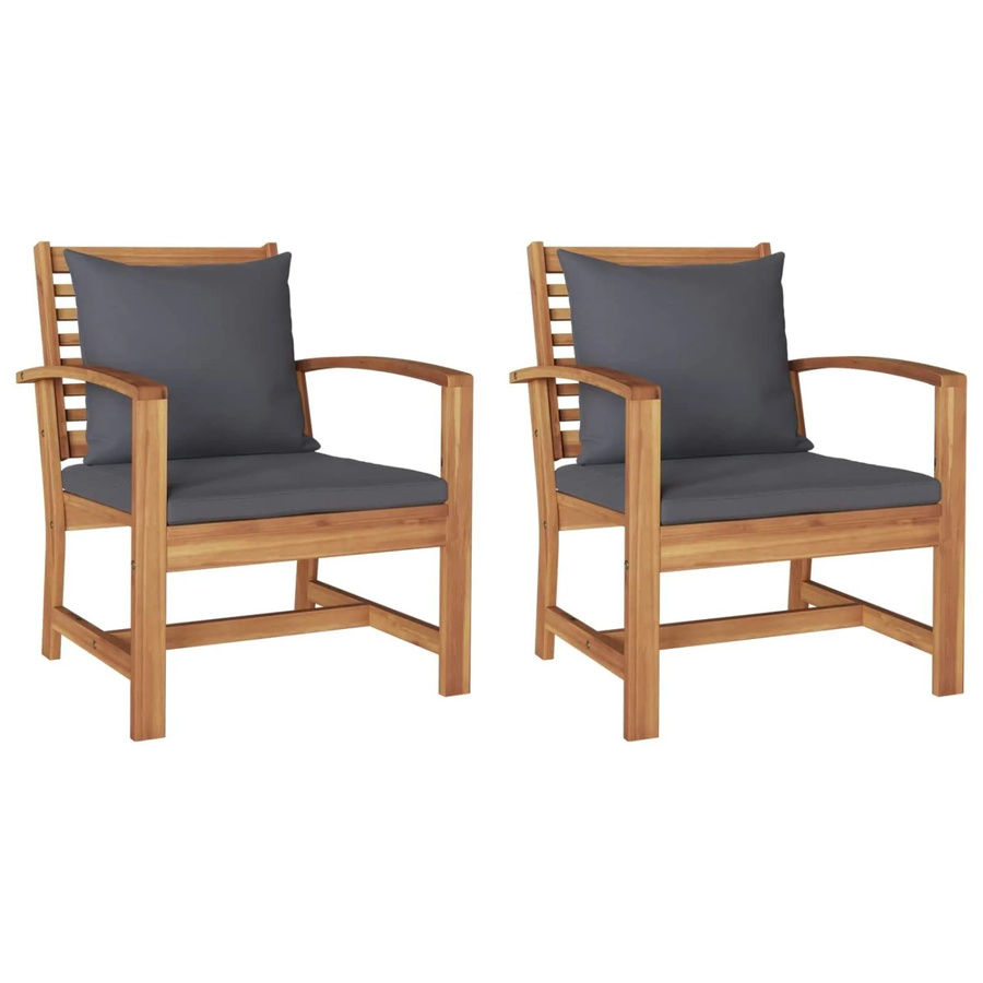 vidaXL Stuhl-Set aus Teakholz mit Kissen, 2 Stück, Braun und Dunkelgrau, B/T/H: 65 x 60 x 76,5 cm - Bild 2