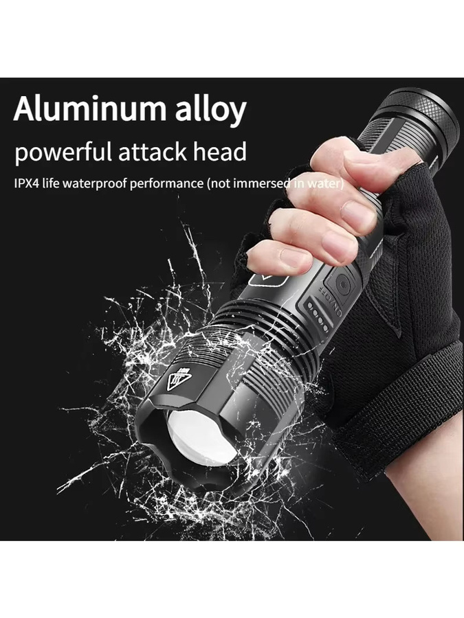 ZHIYU Taktische Taschenlampe mit XHP50/XHP70 LED, wiederaufladbare 18650 Outdoor-Taschenlampe aus Aluminium, Schwarz - Bild 6