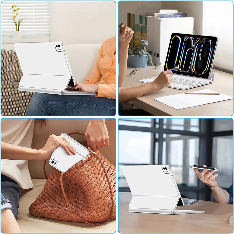 AJIUYU Pogo Pin Magic Keyboard Hülle für iPad Pro 11 und 13 Zoll sowie iPad Air 4/5/6 11 und 13 Zoll in Weiß mit Smart Multi-Touch Tastaturabdeckung Folio - Bild 3