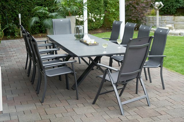 Hartman Garten-Essgruppe Xanadu Alice Comfort in Xerix/Anthrazit aus Aluminium und Glaskeramik mit 8 Stapelsesseln und 2 Klappstühlen, Tisch B: 220-280 cm, B/T/H: 280 x 100 cm - Bild 1