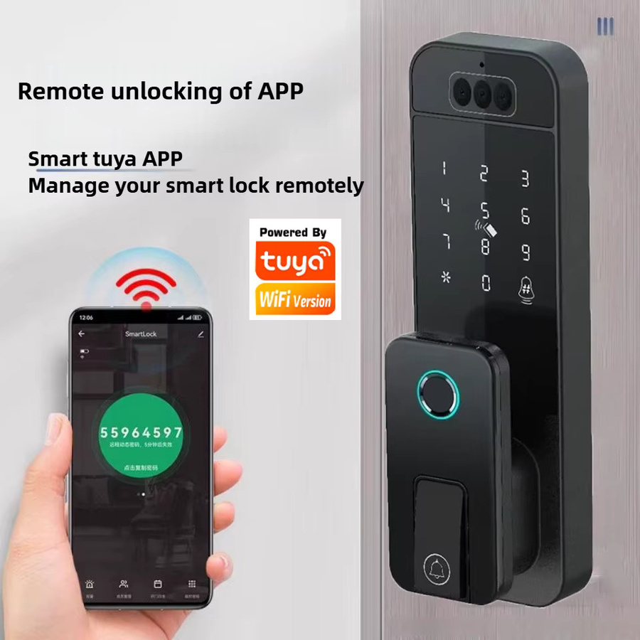 Intelligentes elektronisches Außentürschloss mit 3D-Gesichtserkennung, Fingerabdruck und Tuya WiFi App in Schwarz - Bild 3