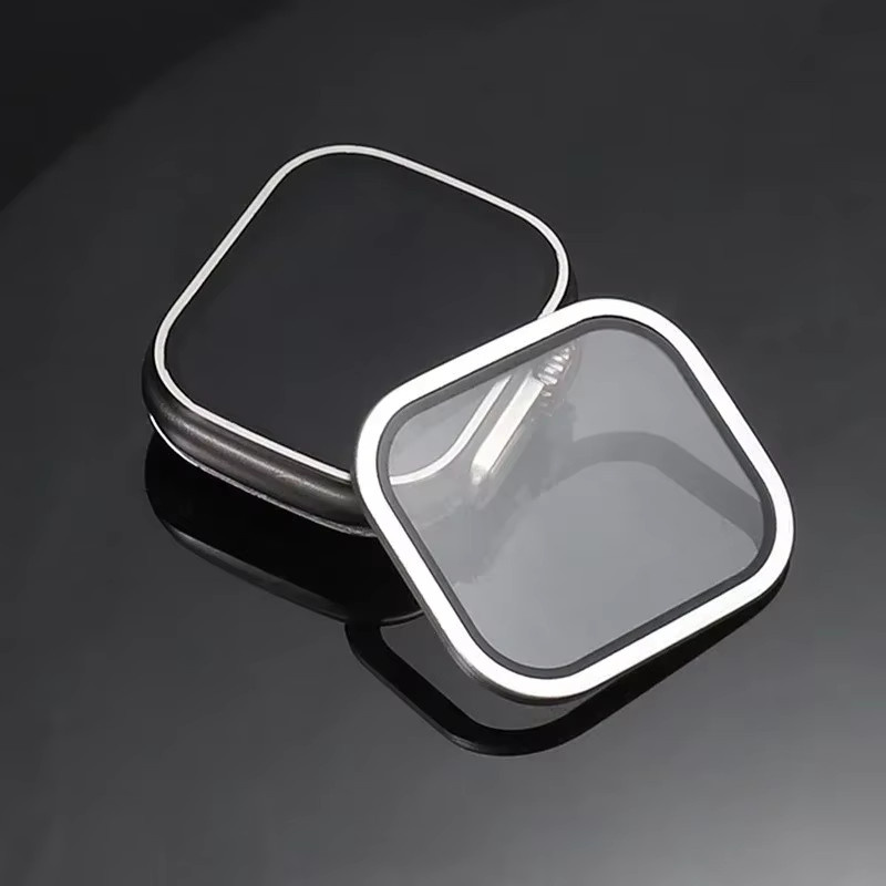 Displayschutzfolie aus gehärtetem Glas mit Titan-Metallrahmen für Apple Watch Ultra und Ultra 2 49 mm, kratzfest, Farben: transparent, blau, silber - Bild 2