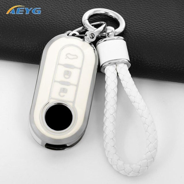 Aeyg TPU Auto Klappschlüssel Hülle Schale für Fiat 500 Ducato Punto Panda Lancia Musa Citroen Jumper Peugeot Boxer in Weiß - Bild 1