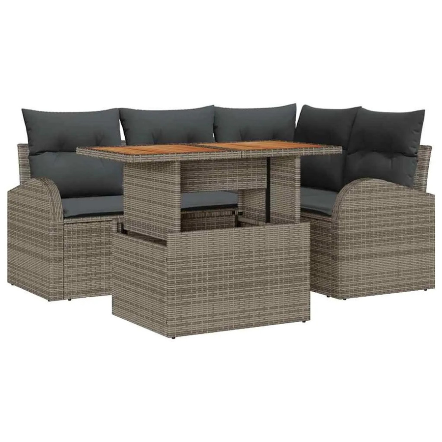vidaXL Garten-Sofa-Set aus Poly Rattan in Grau mit 5 Teilen inklusive Tisch und Stauraumfunktion - Bild 2