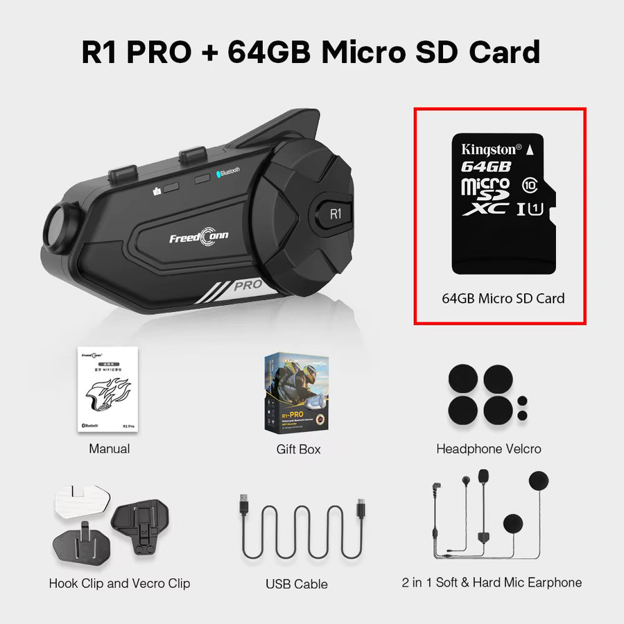 Freedconn R1 Pro Bluetooth Motorrad Intercom Helm Headset mit WiFi App und Dash Cam DVR in Schwarz - Bild 6