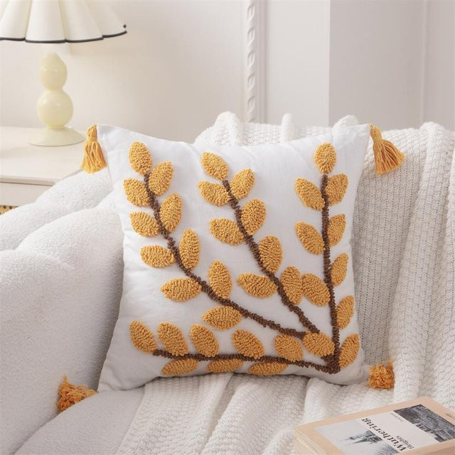 JMG Clothing Marokkanischer Boho Kissenbezug aus Baumwolle und Leinen mit floraler Bestickung, Farbe: Weiß, B/T/H: 45 x 45 x 0 cm - Bild 1