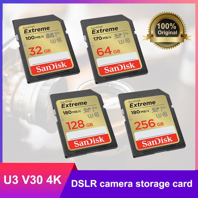 SanDisk Extreme SD-Karte UHS-I mit bis zu 180MB/s für 4K UHD Videokameras und SLR-Kameras, Schwarz - Bild 1