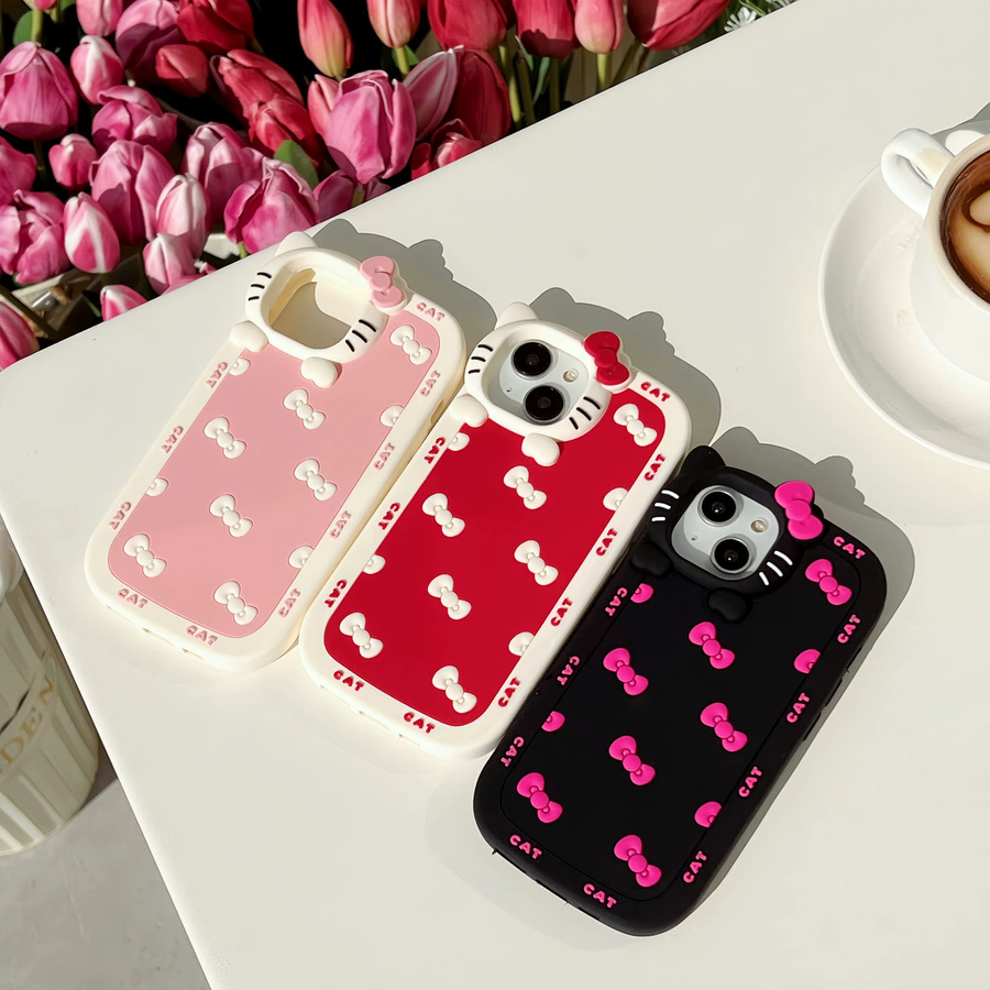 Sanrio Hello Kitty Handyhülle für iPhone mit Cartoon Schleifen Design in Rot, stoßfeste Rückseite - Bild 3