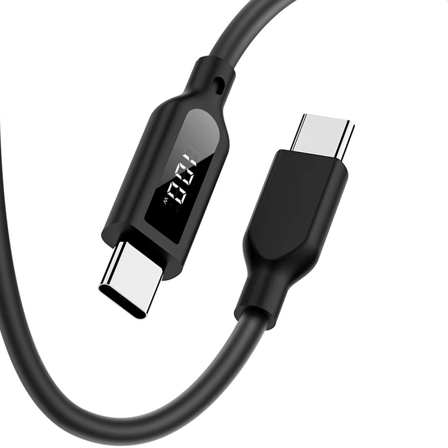 Lemorele USB-C-Kabel mit Digitalanzeige, 100 W Schnellladefunktion und 480 Mbit/s Datenübertragung, Silikonkabel in Schwarz - Bild 5