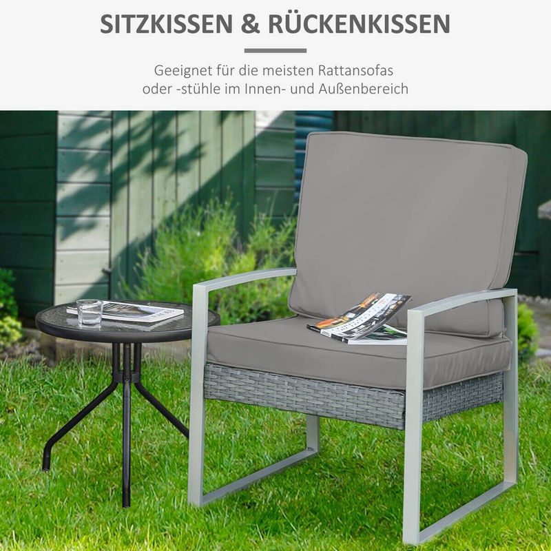 Outsunny Sitzkissen-Set hellgrau aus Polyester mit abnehmbarem Bezug B: 52 cm, H: 7 cm, T: 56 cm - Bild 2