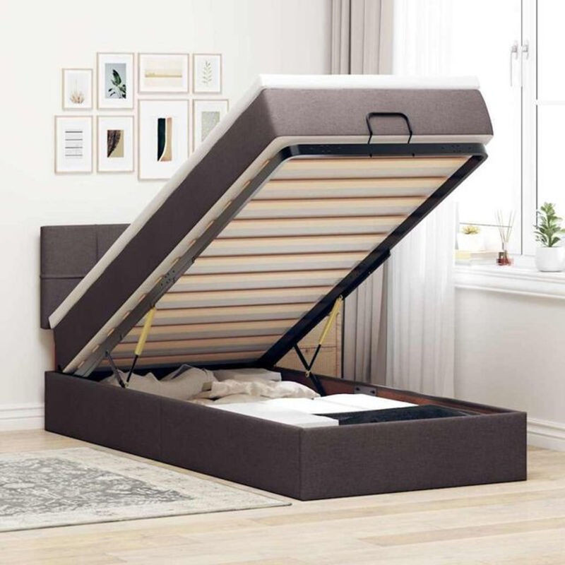Modernes Polsterbett mit Matratze und LED-Beleuchtung von vidaxl in Braun, B/T/H: 90 x 200 x 88 cm - Bild 1