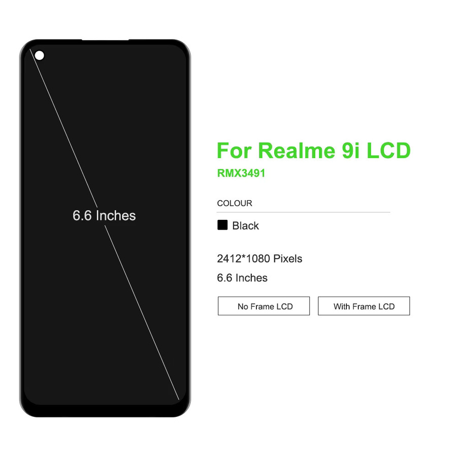 LCD-Display Touchscreen mit Rahmen für Oppo Realme 8i RMX3151 und Realme 9i RMX3491, 6.6 Zoll, Schwarz - Bild 2