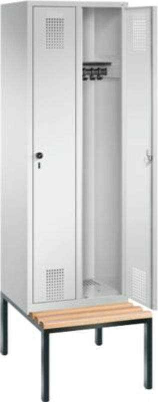 C + P Garderobenspind Evolo S 3000 aus Stahl mit integrierter Sitzbank, 2 Abteile mit je Breite: 30 cm, Sicherheitsdrehriegelverschluss, lichtgrau RAL 7035 - Bild 3