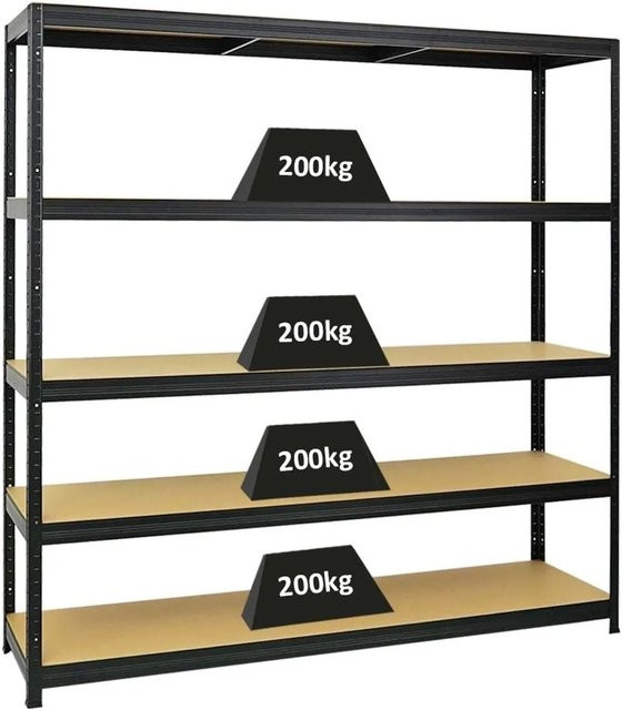 PROREGAL Schwerlastregal Giant Elephant Schwarz H x B x T: 180 x 180 x 45 cm mit verstellbaren Regalböden aus MDF und Metall - Bild 1