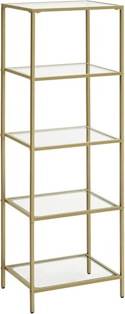Vasagle Standregal mit 5 Ablagen aus Glas und Metall in Gold und Transparent, B/T/H: 30 x 40 x 124,5 cm - Bild 1