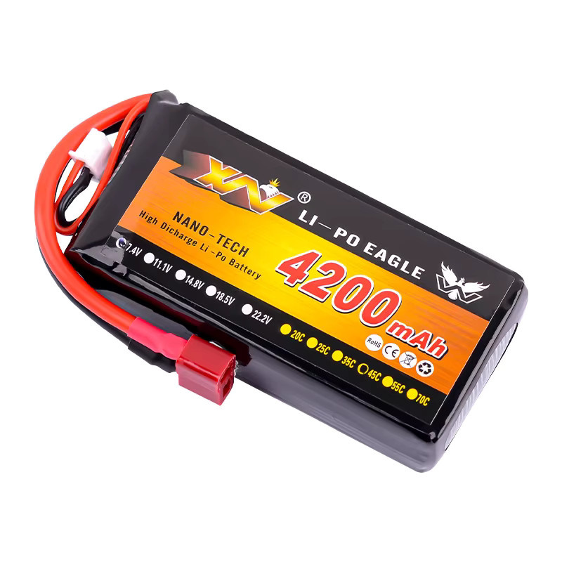 PYLRC LiPo-Batterie für WL 124019/104009/12428/12429 Fernbedienung Auto, 7,4 V, 4200 mAh, 2S, 45C, mit T-Stecker - Bild 3