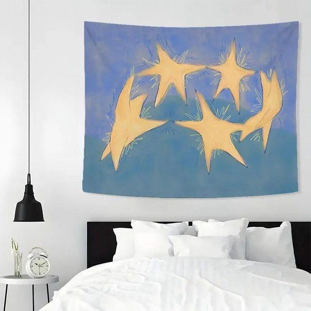 VIKAMA Abstrakter Stern-Wandteppich in Blau und Gelb, minimalistischer Wandbehang aus Textil, Breite: 75 cm, Höhe: 58 cm - Bild 1
