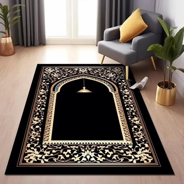 Karpetti Gebetsteppich mit orientalischem Design in Schwarz, weich und rutschfest, B/T: 40 x 60 cm - Bild 1