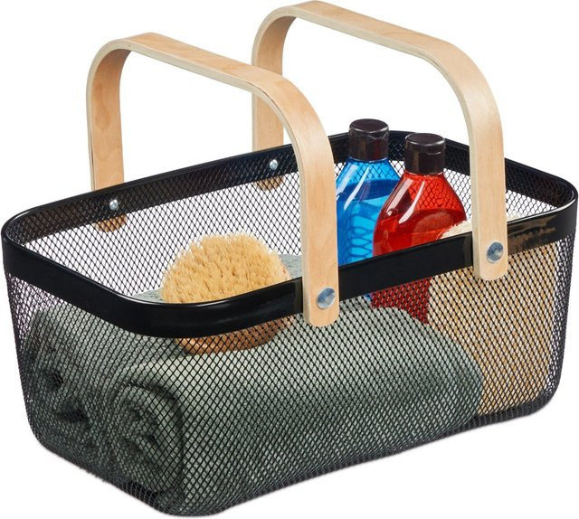 Relaxdays Drahtkorb aus Stahl mit Henkeln in Schwarz, B: 43 cm, H: 17,5 cm, T: 27 cm - Bild 1