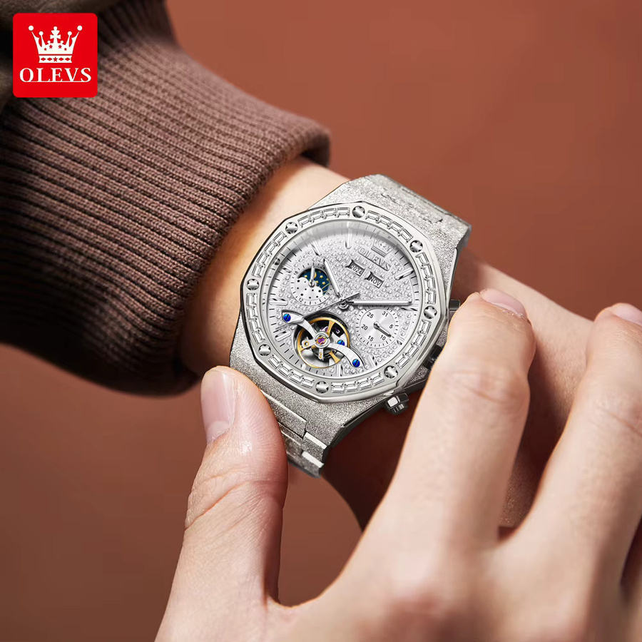 OLEVS Herrenuhr, Automatik, Edelstahl, Diamant, Mondphase - Bild 1