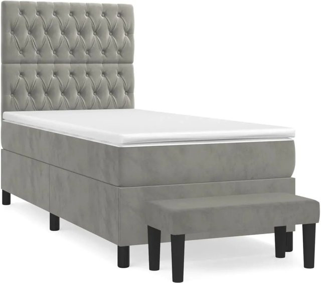 vidaXL Boxspringbett mit Matratze Hybrid-Design in Hellgrau Samt, B/T/H: 90 x 190 x 128 cm - Bild 1