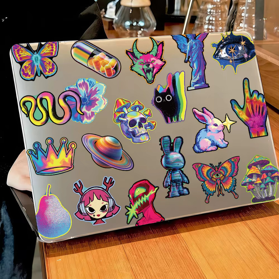 50 Stück PickJoy Aufkleber mit abstrakten Retro Psychedelischen Motiven in Multicolour für Skateboard, Wand und Schreibtisch - Bild 3