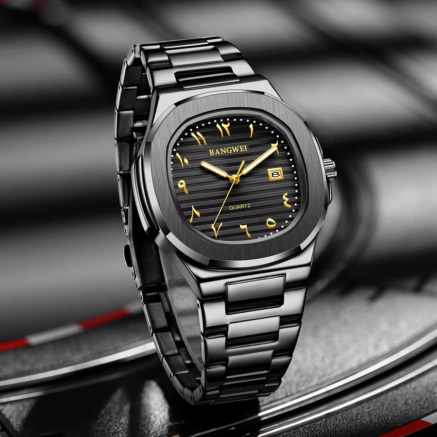 BANGWEI Armbanduhr, Edelstahl, Quarz, Schwarz, Herren - Bild 5