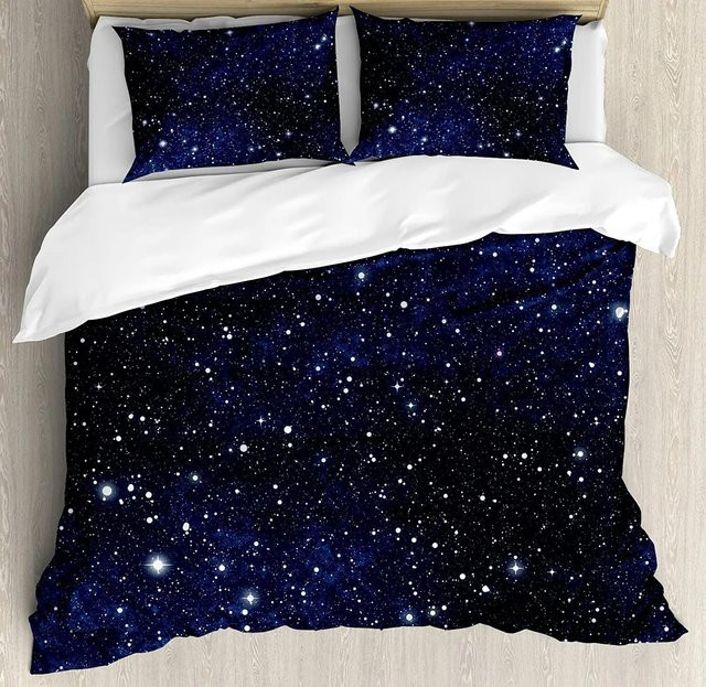 Bettwäscheset Nachthimmel mit Sternen und Galaxie von JMG Household Supplies, Dunkelblau, Material Mikrofaser, B/H: 140 x 210 cm - Bild 1