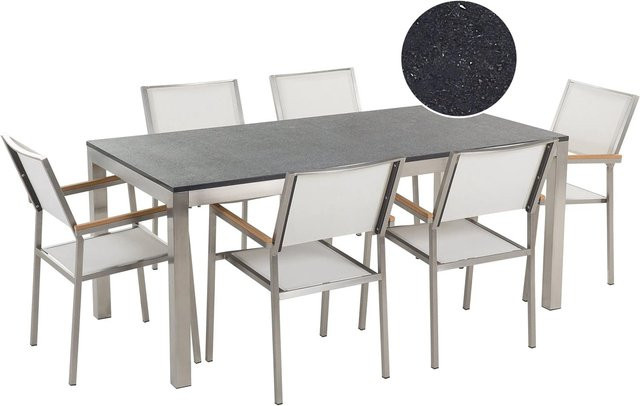 Beliani Gartentisch Set GROSSETO in Weiss, Schwarz und Silber mit B/T/H: 180 x 90 x 87 cm - Bild 1