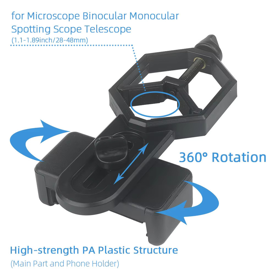 EYSDON Smartphone-Adapter aus Kunststoff in Schwarz für Monokular, Mikroskop, Teleskop, Fernglas und Spektiv - Bild 2
