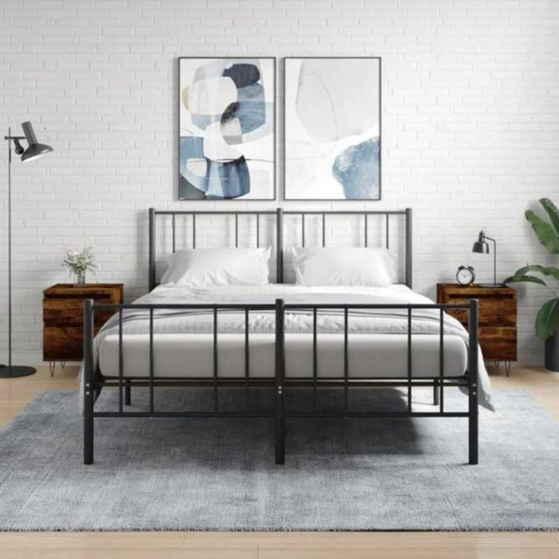 Set aus 2 Nachttischen von Vidaxl in Räuchereiche und Grau im Industrial Design aus Holzwerkstoff und Metall, B/T/H: 40 x 35 x 50 cm - Bild 1