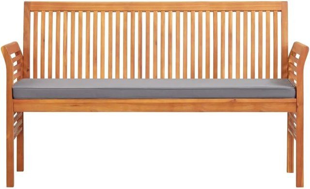vidaXL 3-Sitzer Gartenbank aus Akazienmassivholz mit Kissen, Farbe: Braun/Grau, B/T/H: 150 x 60 x 90 cm - Bild 1