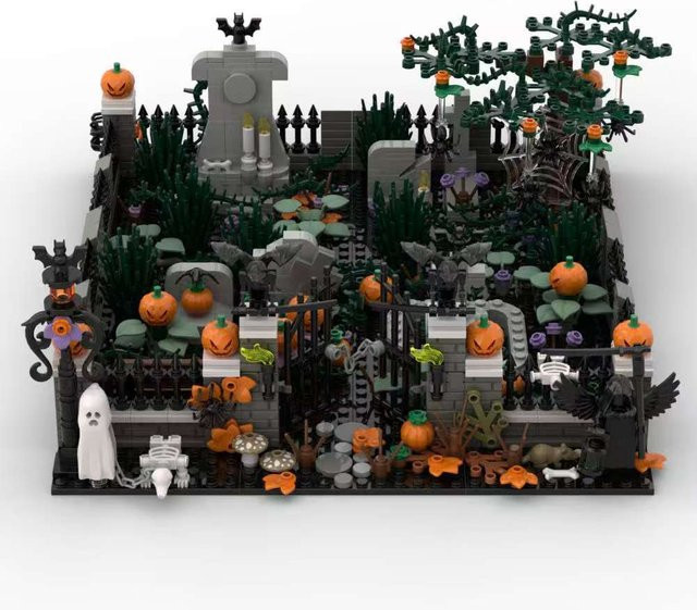 SixBricks MOC Halloween Dekoration Tod Geist Friedhof Spukhaus Bausteine Set - Bild 1