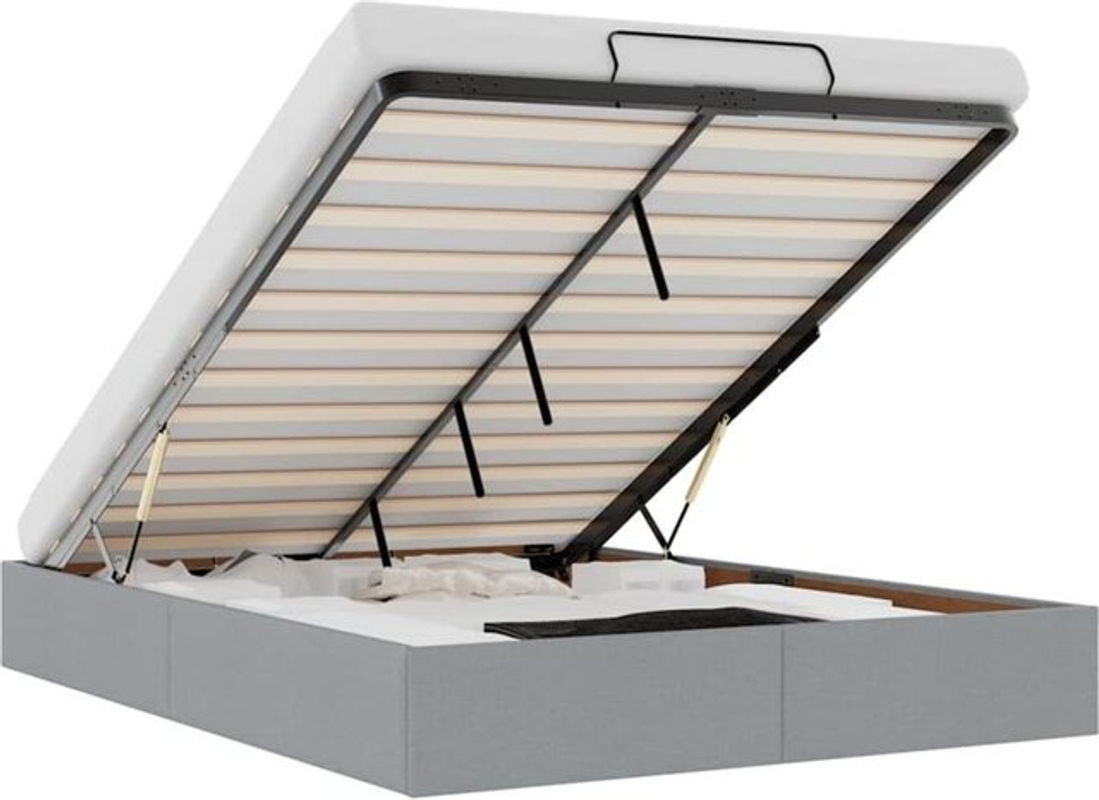 vidaxl Ottoman Polsterbett aus Stoff und Metall in Grau, B/T/H: 140 x 200 x 23,5 cm, ohne Matratze - Bild 1