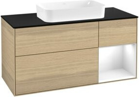 V&B Waschtischunterschrank Finion mit Wandbeleuchtung in Weiß und Eichen-Veneer, B/T: 120 x 60 cm - Bild 1