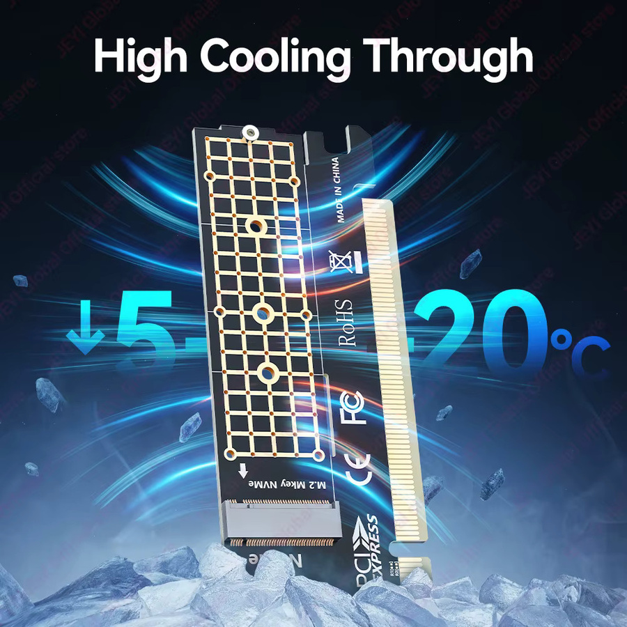 JEYI M.2 NVMe zu PCIe 4.0 X16 Adapterkarte in Schwarz, unterstützt bis zu 64Gbps und kompatibel mit NVMe SSDs der Formate 2280, 2260, 2242, 2230 bis 4TB - Bild 4