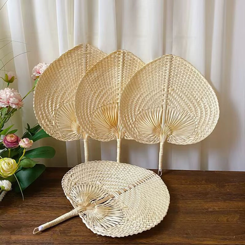 Handgemachter herzförmiger Fächer aus Bambus und Stroh in Beige für deine Bohemian Home Dekoration - Bild 4