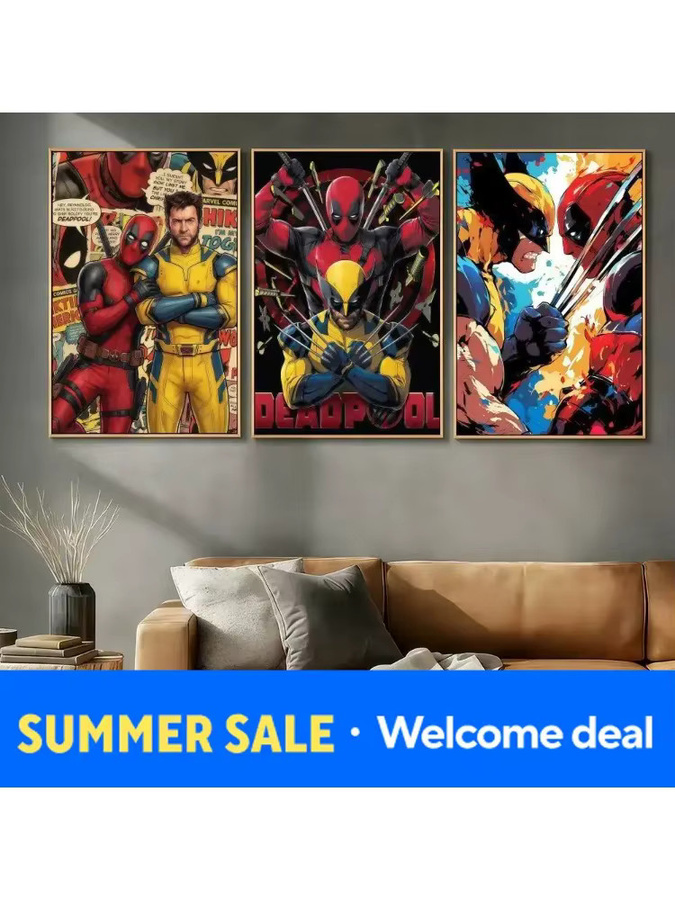 Beast Kingdom Deadpool und Wolverine Poster-Aufkleber in Multicolour, Retro Kunstdruck als künstlerische Wanddekoration aus Papier - Bild 1